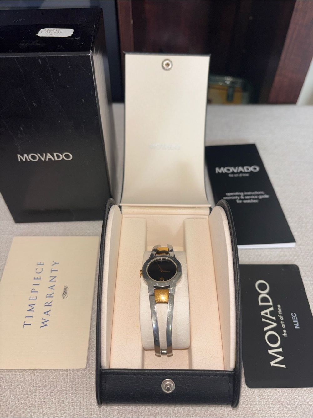 Movado Silver Bracelet Amoroso Watch with Gold Crown